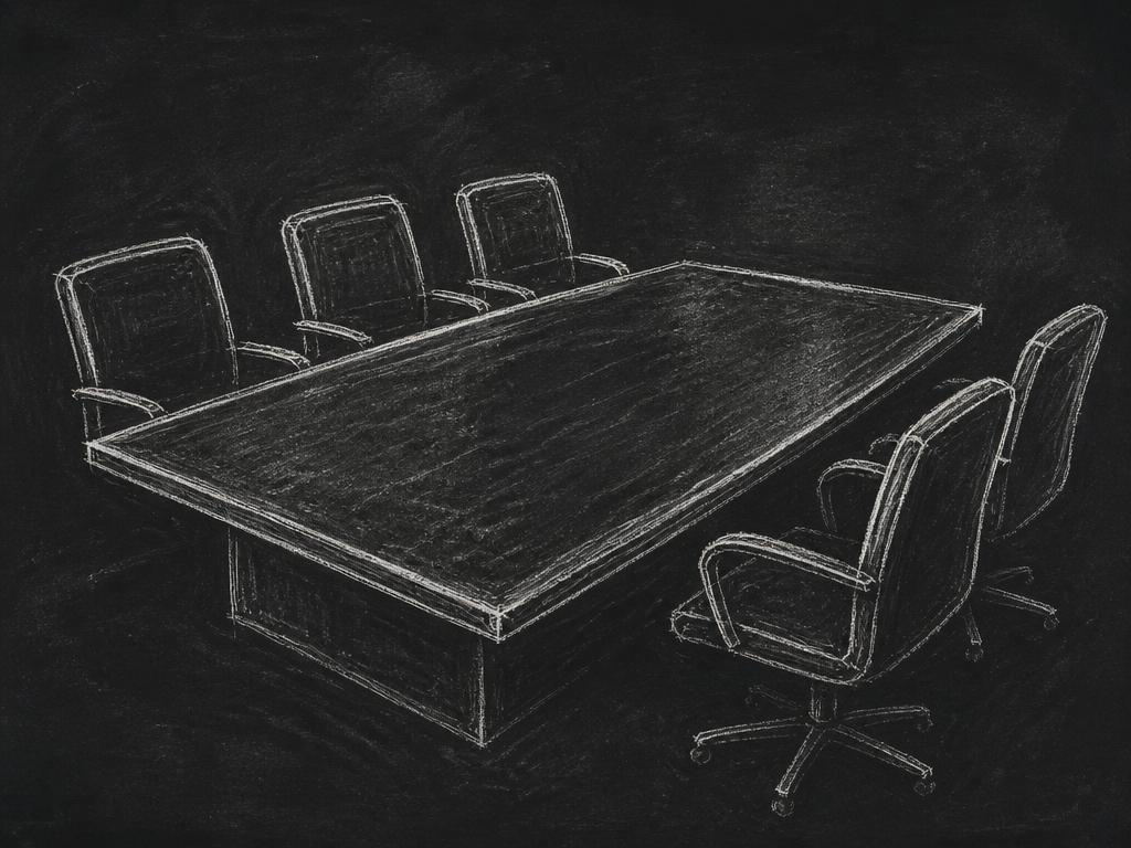 Chalk drawing of an empty boardroom table and chairs